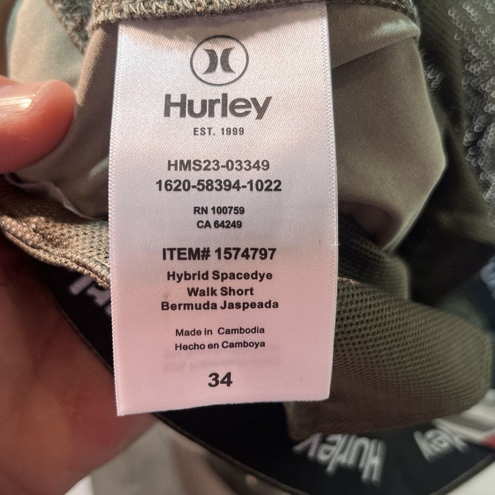 Hurley Men's Hybrid 20 Inch Outseam Solid Stretch Walk Shorts, Olive Size 34 NWT - Picture 6 of 7